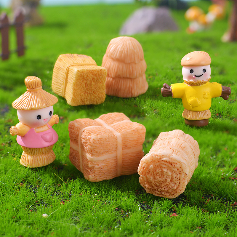 Cross-Border Artificial Farm Straw Series Micro Landscape Gardening Ornaments Scarecrow Rice Vat Grasshopper Resin Crafts