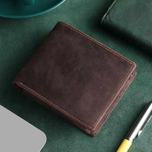 Men's Genuine Leather Wallet  New Retro Crazy Horse Leather Wallet High-end Brand Men's Wallet Business Fashion Soft