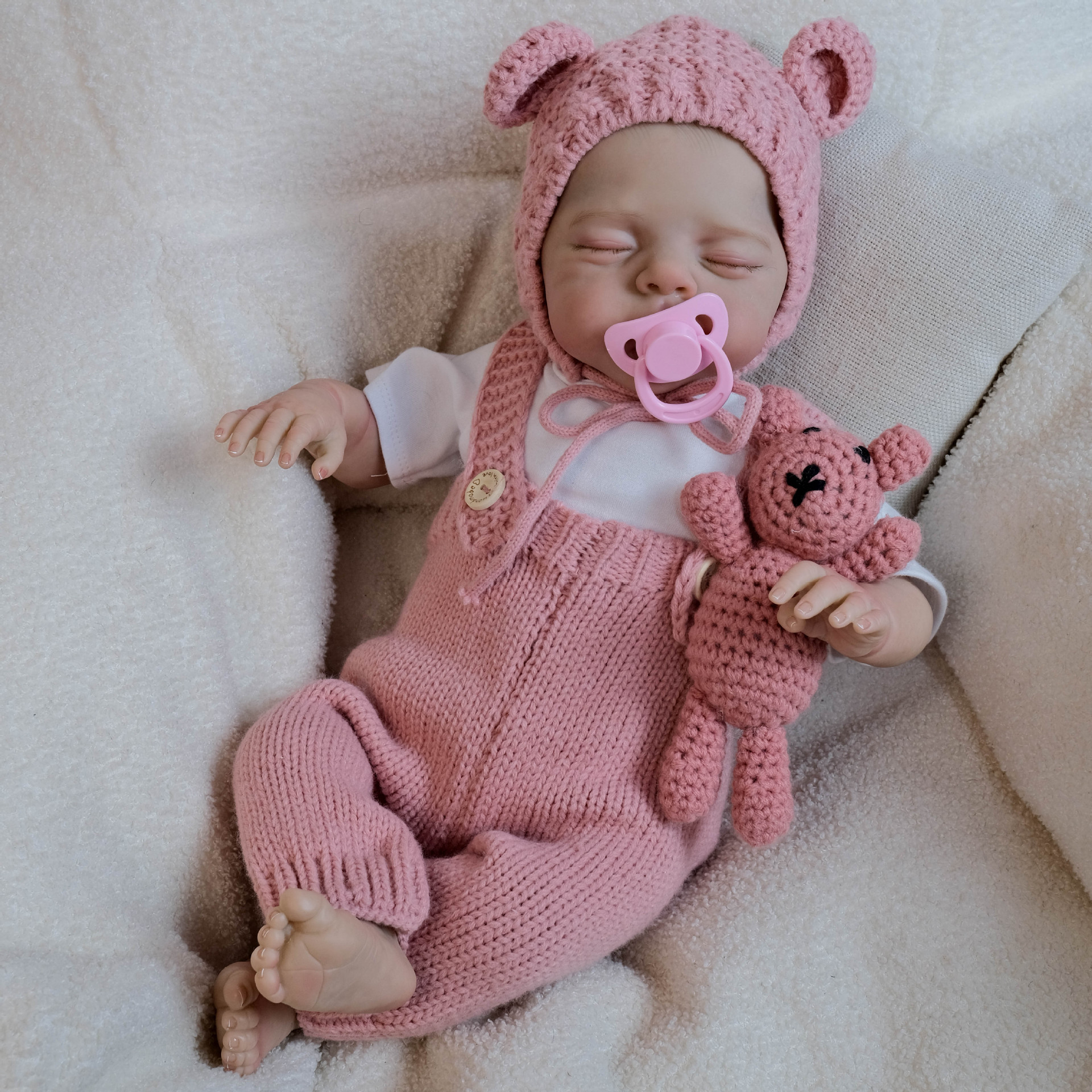 Mono de lana rosa de 18 pulgadas con ojos cerrados, juguete de simulación Irys, muñeca de renacimiento, regalo de Navidad para niños