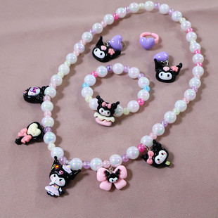 Kuromi Necklace Ring Ear Bracelet suit Children Baby Cute Jewelry Accessories Little Girl Jewelry
