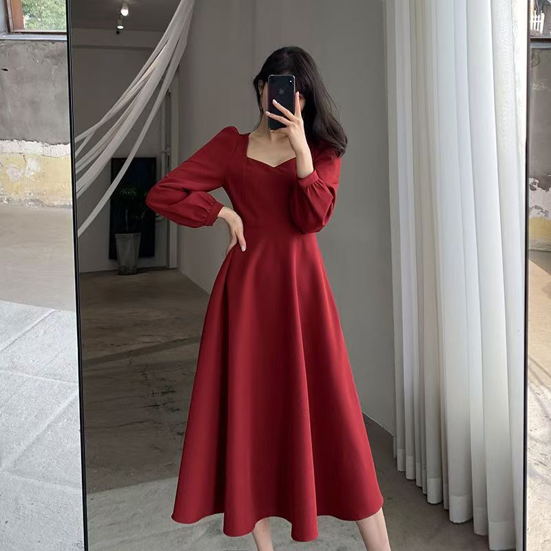 Hepburn-Style Little Black Dress for Women, 2026 Spring and Autumn New Vintage Square-Neck Mid-Length Over-The-Knee Black Elegant Dress Hepburn-Style Little Black Dress for Women, 2026 Spring and Autumn New Vintage Square-Neck Mid-Length Over-The-Knee Black Elegant Dress