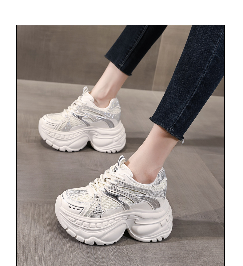 Giày sneaker nữ đế dày tăng chiều cao lưới thoáng khí — màu be chi tiết 11