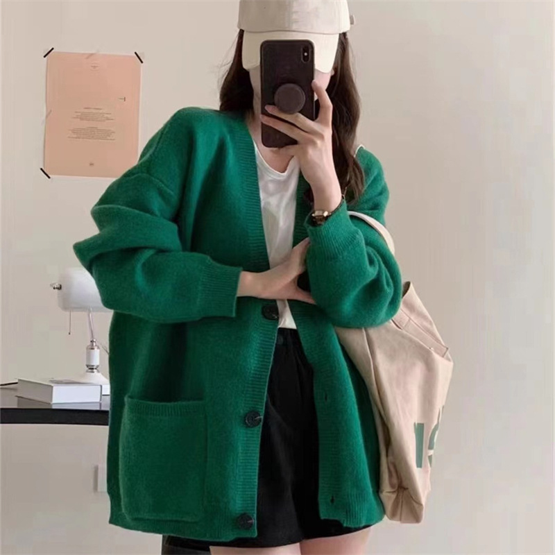 Cross-border gran color sólido cardigan de punto de mujer otoño invierno nuevo diseño para usar suéter de viento suave pegajoso suelto image 10
