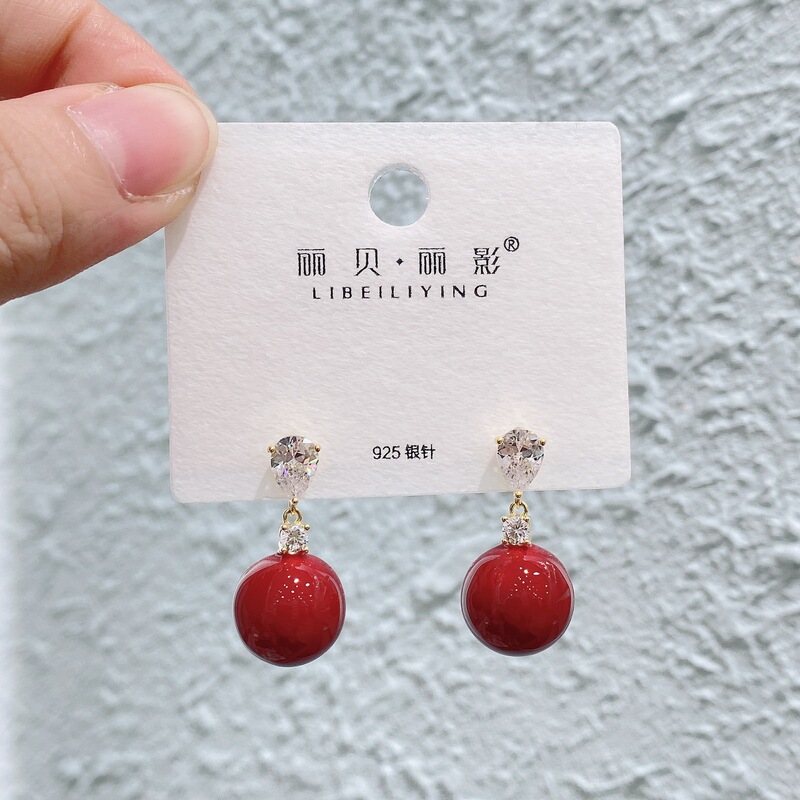 丽银/丽贝丽影红色系列耳饰复古时尚百搭氛围感滴油轻奢耳环预售|undefined