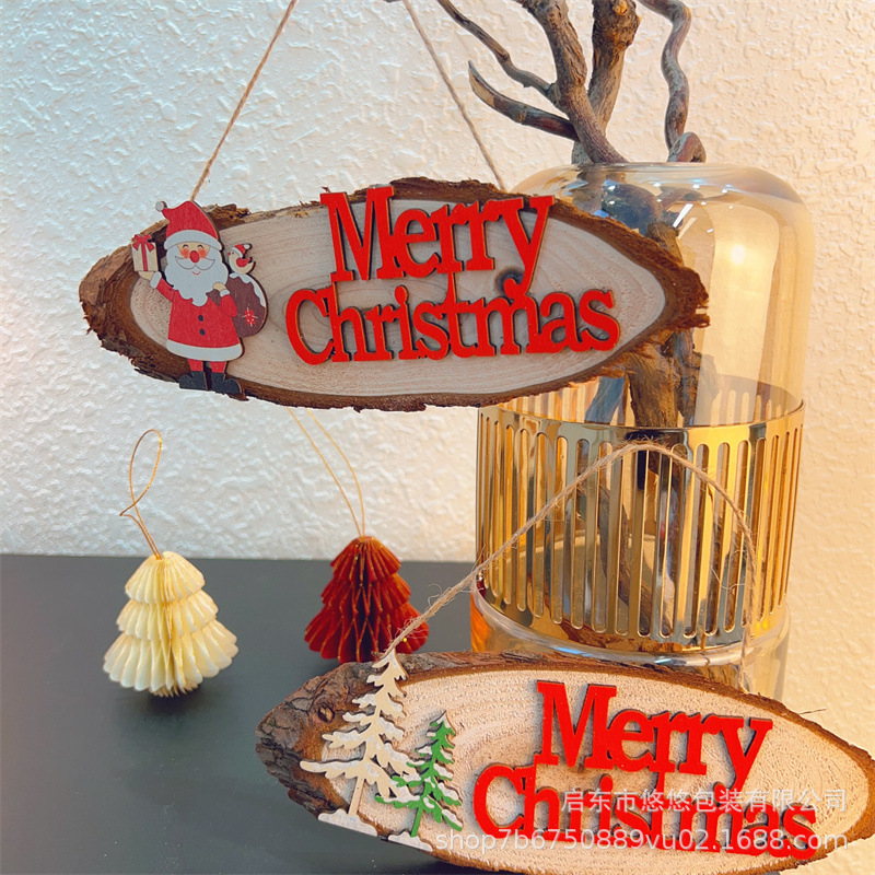 クロスボーダークリスマス木製装飾看板 クリスマス英語文字 ドア壁掛け 三角形ペンダント DIY小道具|undefined
