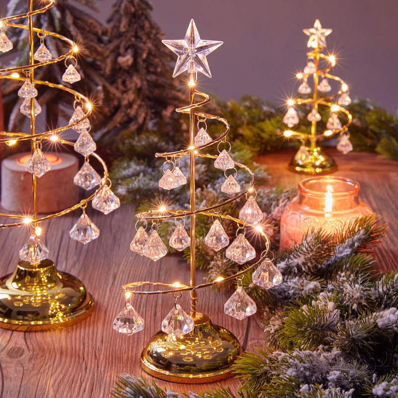 Decoración de Navidad de hierro forjado luminoso escritorio árbol de Navidad cristal árbol de Navidad luz de noche decoración de regalos de Navidad