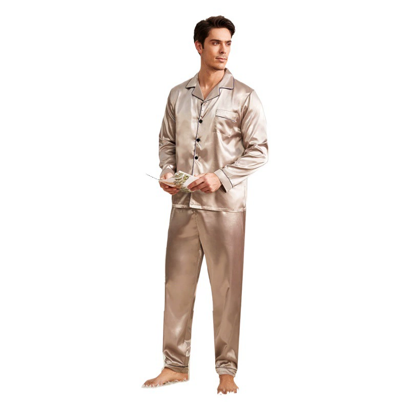 Европейская и американская Домашняя одежда, мужские брюки с длинными рукавами, атласная пижама, костюм из двух предметов, домашняя одежда, роскошная одежда на Ближнем Востоке, большие размеры