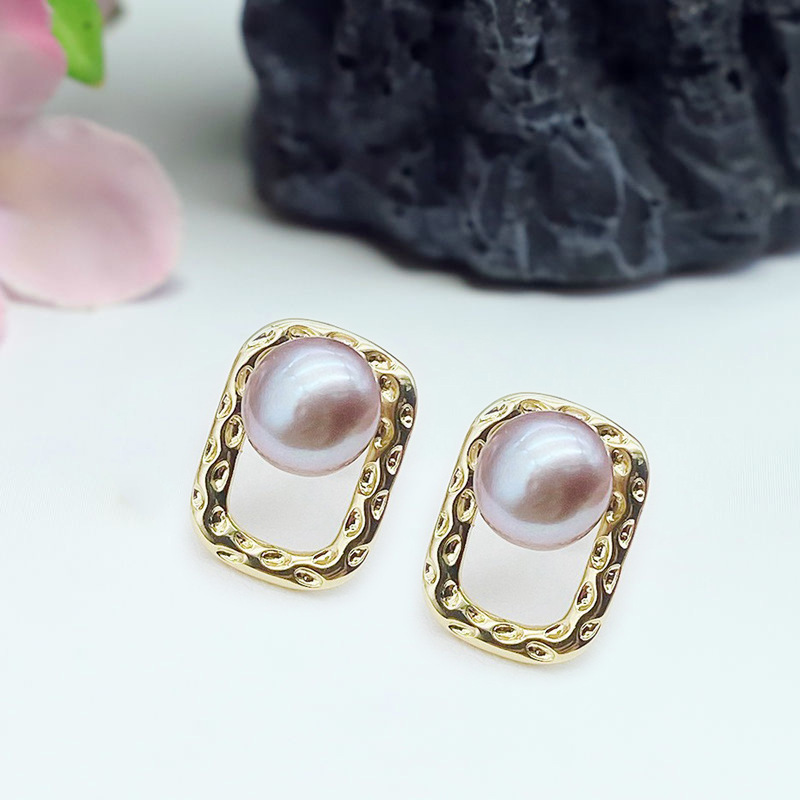 골판지 상자 진주 귀걸이 (골드 + 퍼플 비즈)