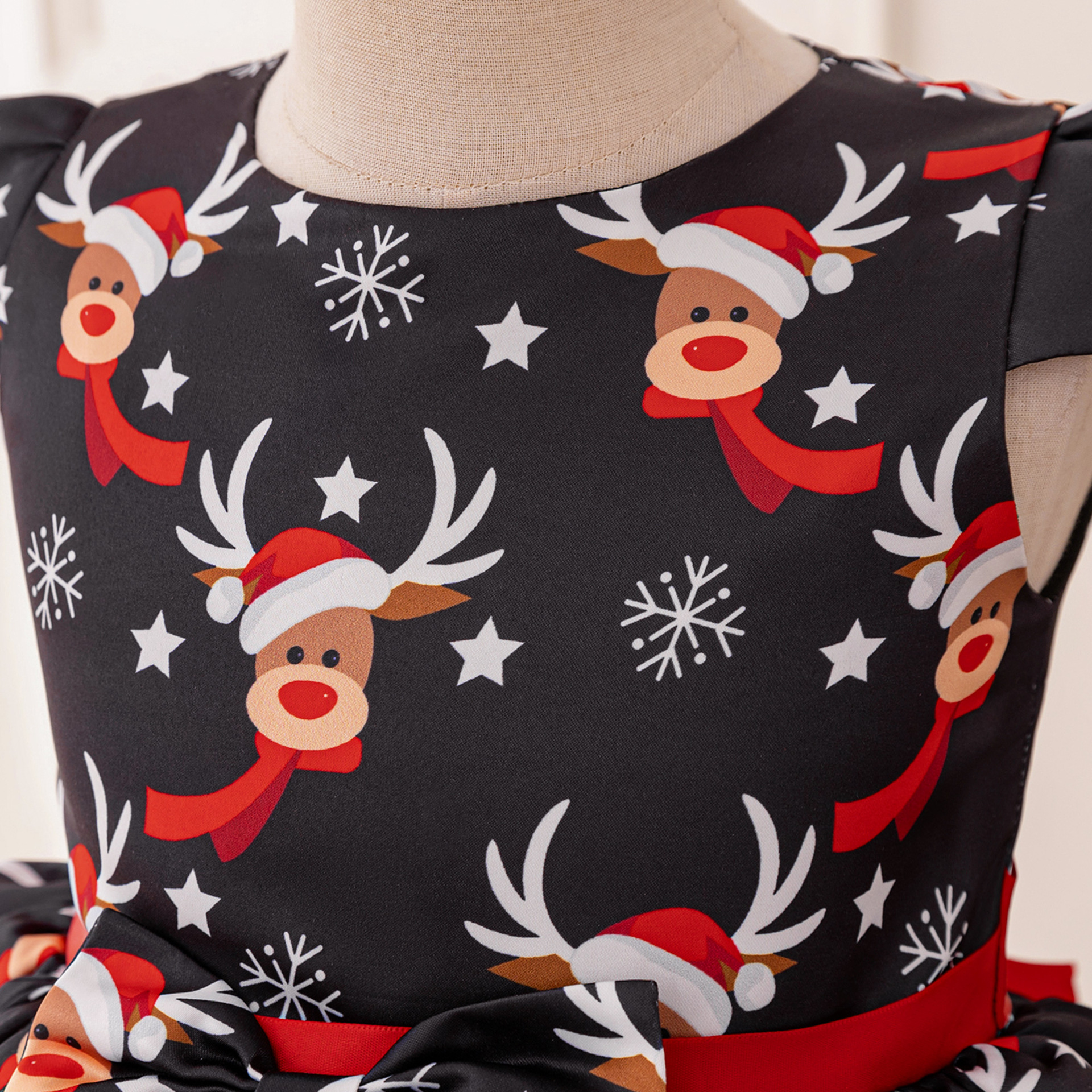 Vestido infantil de Navidad niñas mangas de dibujos animados princesas de vacaciones vestido de impresión de ciervo vestido de espectáculo image 5