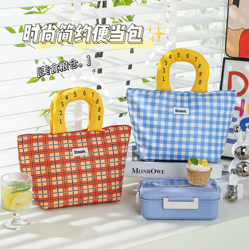 ins风防水格子饭盒袋原创充绒手提保温袋上班族高颜值加厚便当包|undefined