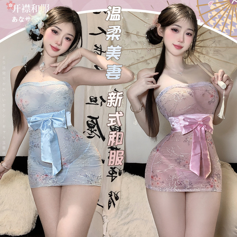 Sexy Underwear Pure Desire Printed Perspective Kimono Sexy Strapless Hip Nightgown Uniform Non-Take-off Pajamas suit 2117 Sexy Underwear Pure Desire Printed Perspective Kimono Sexy Strapless Hip Nightgown Uniform Non-Take-off Pajamas suit 2117