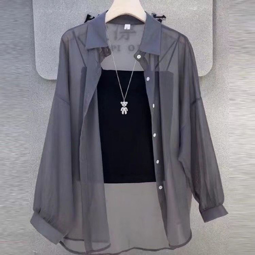 Stylish Versatile Pearlescent Sand Ice Silk Long-Sleeve Sun Shirt 2024 Summer New Women's Outerwear Loose Top Shirt