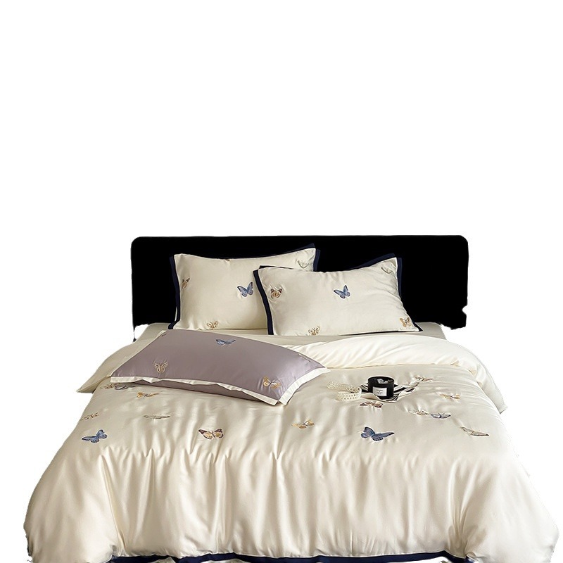 Class A Maternity Grade 100-Count Lenzing Tencel Four-Piece Summer Princess Style Cool Ice Silk Bed Sheet Duvet Cover_voghion.com