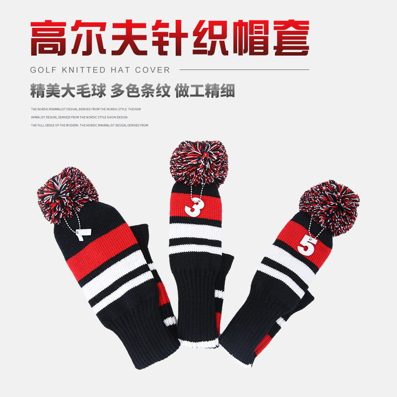 Amazon nuevo juego de gorro de punto de golf, juego de palos de rayas horizontales, funda protectora de putt de felpa, LOGO al por mayor