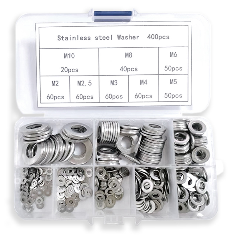 厂家供跨境400pcs不锈钢平垫圈组合套装
