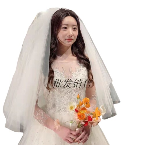 Korean style bridal fluffy veil, super fairy multi-layered wedding dress, new wedding veil, simple short travel style veil