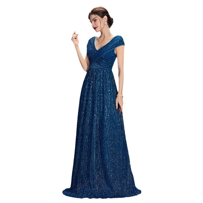 Abito da sera da donna, nuovo stile, scollo a V profondo, abito da damigella d'onore con paillettes, senza maniche, abito da sera super lungo, abito da ballo estivo_voghion.com