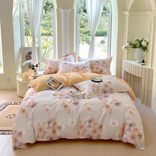 Factory wholesale New 13372 cotton four-piece Princess wind 60s cotton sheets bed hat high density bedding