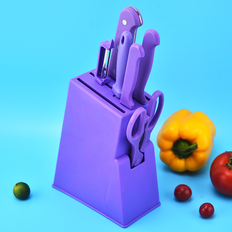 Inventario Yangjiang cuchillo de regalo de asiento de plástico cuchillo de acero inoxidable tijeras de ocho piezas juegos de cocina