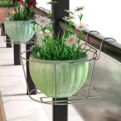 ステンレス植木鉢棚ベランダ欄干掛け円形植木鉢棚壁掛け花籠ステンレス花棚植木鉢掛け無
