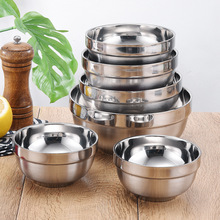 大容量304白金碗 食堂双层汤碗饭碗幼儿园儿童碗礼品 印制LOGO