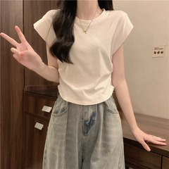 正肩半袖tシャツ女性夏2025新型港味ins風修身がやせている