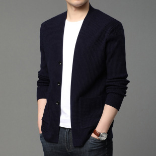 Autumn Thin Knitted Cardigan Men's Outer Sweater Spring Korean Fashionable Solid Color Loose Fashion Casual Jacket Top