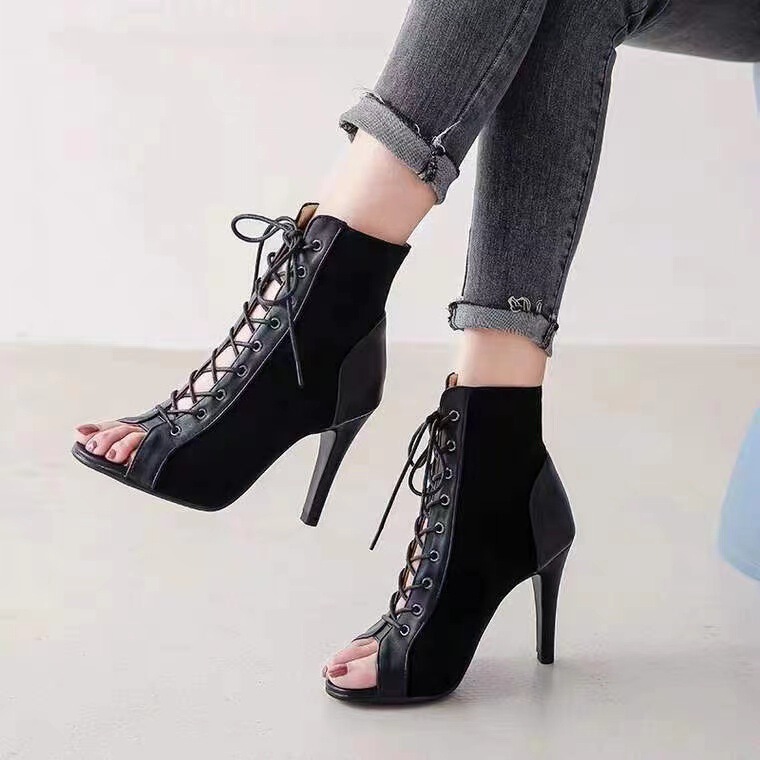 AliExpress foreign trade European and American fashionable stiletto heel sandals lace-up peep toe sexy sandals dance party dance shoes