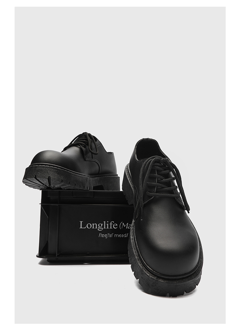 ShoeVault Schwarzer Big Derby mit runder Zehenpartie, dicker Sohle, verstärkte Cleanfit-Schuhe für Herren aus Leder_voghion.com