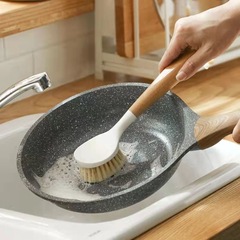 Wholesale Long Handle Beech Wood Coconut Fiber Kitchen Dish Brush for Cleaning Stoves, Wood Handle Oil-Resistant Pot Scrubber