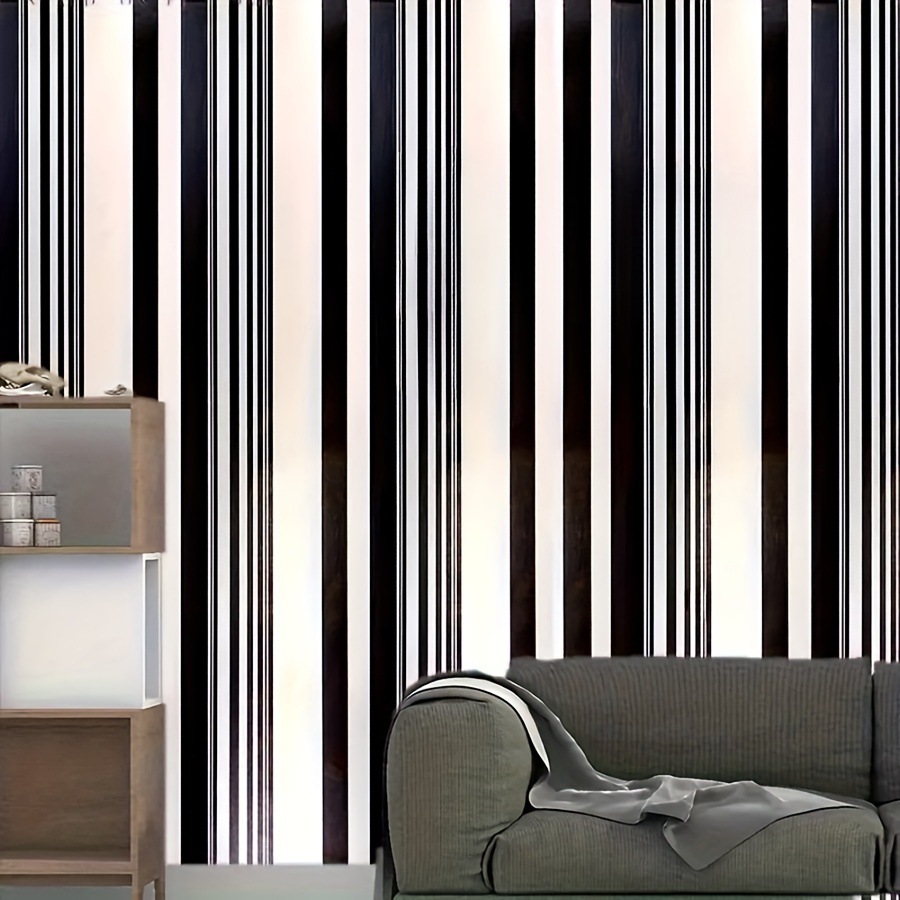 Cross-Border Nordic Black And White Striped 3D Stereo Self-Adhesive Back Wall Decoration Living Room PVC Wallpaper_voghion.com