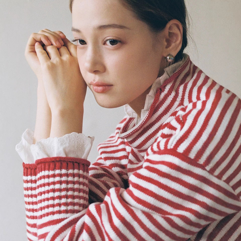 Llano Retro Stand-Up Collar Striped Cotton Pullover Knitted Sweater Round Neck Retro Lazy Layered Outerwear for Women Autumn and Winter