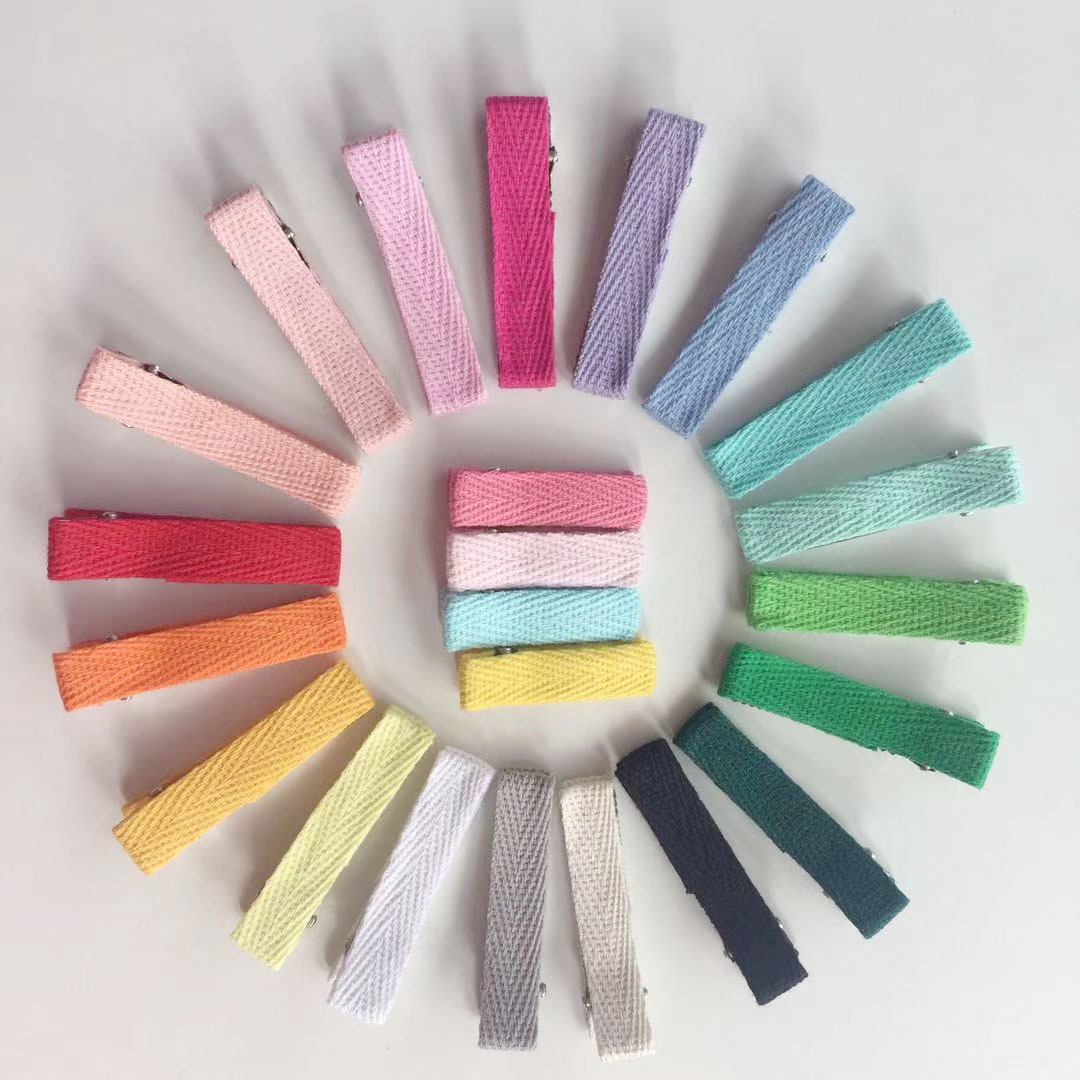 子供のヘアピン工場供給キャンディーカラーのヘリンボーン綿布オールインクルーシブダブルフォークカモノハシクリップ女の子アクセサリー卸売印刷