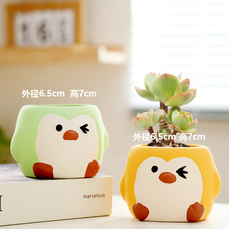 Macetas de cerámica para suculentas con diseño de animales de dibujos animados, pequeño tamaño, para estante de flores en casa, suministro al por mayor