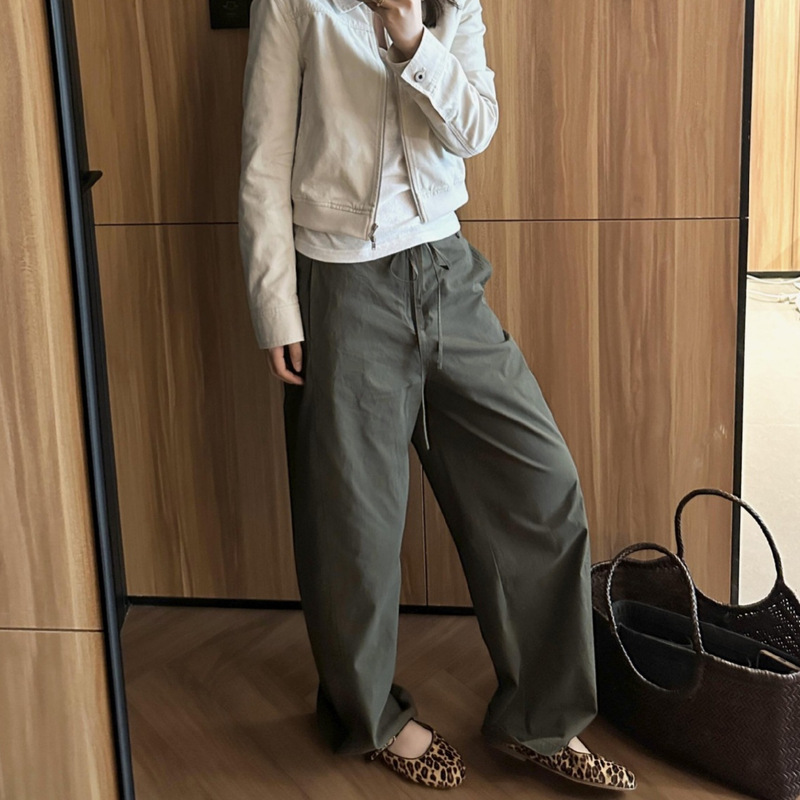 Niche alrigh * t retro split machete cocoon sickle pants women's high density cotton low waist drawstring casual pants
