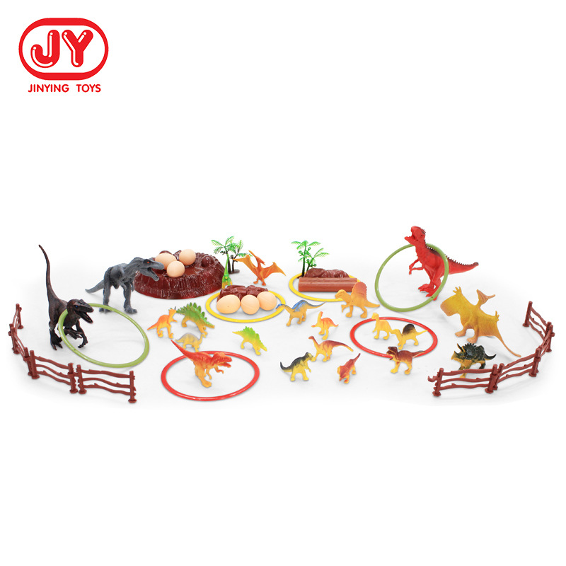 Simulación dinosaurio modelo dinosaurio anillo de juguete feliz cubo anillo dinosaurio Tyrannosaurus Triceratops modelo de juguete