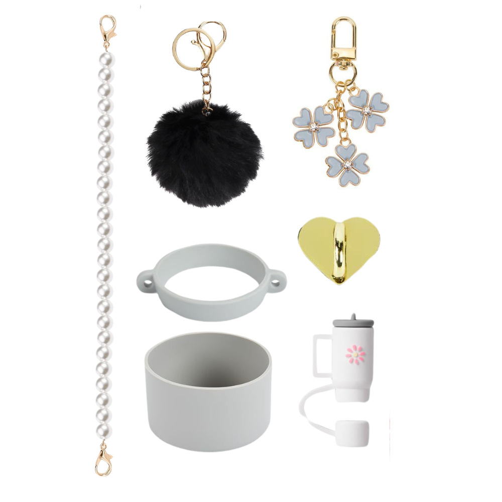 Amazon taza de calor cuentas brazalete llavero botella de agua colgante margarita gorra de paja flor colgante taza cubierta