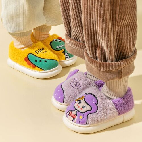 Girls' Cotton Slippers Autumn Indoor Heeled Home Children's Cotton Shoes for Baby Boys Anti-Slip Fluffy New Arrival
