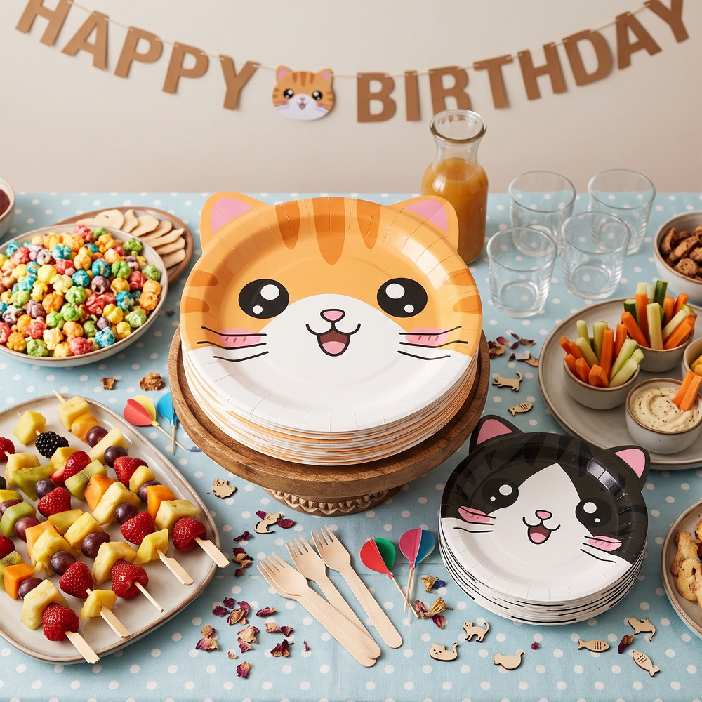 Cartoon Cat Shaped Paper Plates, Disposable Dinner Plates for Children's Birthday Parties, Cute Pet Theme Party Decorative Paper Plates