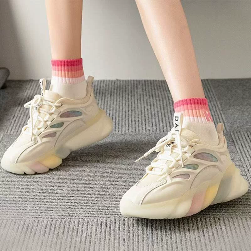 白色条纹袜子女短袜夏季薄款ins潮百搭学生彩虹短筒运动袜学院风