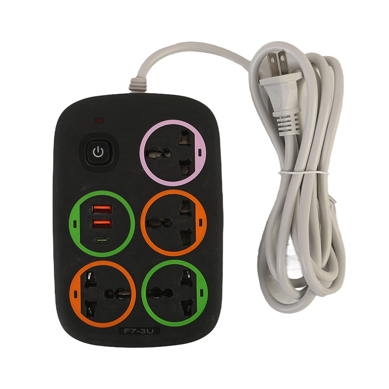 2USB + 1Type-C Black Shell White Grey Color Color Decoration Hole Ring Bag Package Interruptor General con luz indicadora