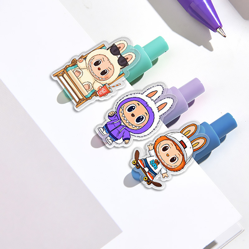 Bolígrafo de gel de presión con diseño de dibujos animados LABUBU, papelería personalizada, bolígrafo de secado rápido para exámenes, bolígrafo de tinta negra ST