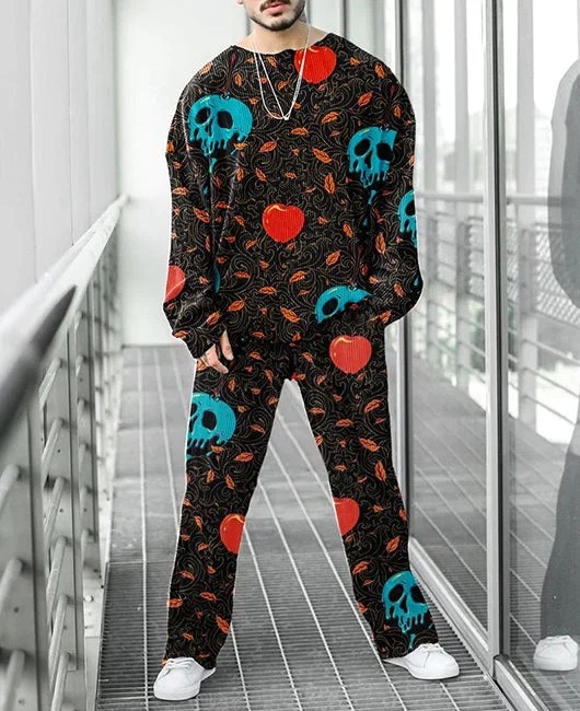 Colorido estilo personalizado estampado de dos piezas guapo otoño nuevo color contraste estilo Hong Kong cuello redondo camiseta pantalones ME6-MR10