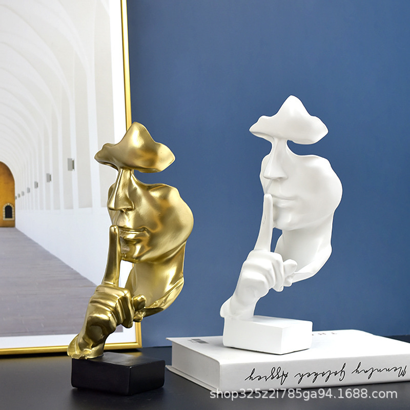 Popular Mask Abstract Figure Silence Is Gold Office Decoration Creative Home Art High-End Niche Ornament Popular Mask Abstract Figure Silence Is Gold Office Decoration Creative Home Art High-End Niche Ornament