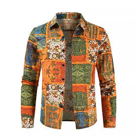 速卖通春季新品长袖花色翻领休闲男衬衫潮流简约男衬衣现货