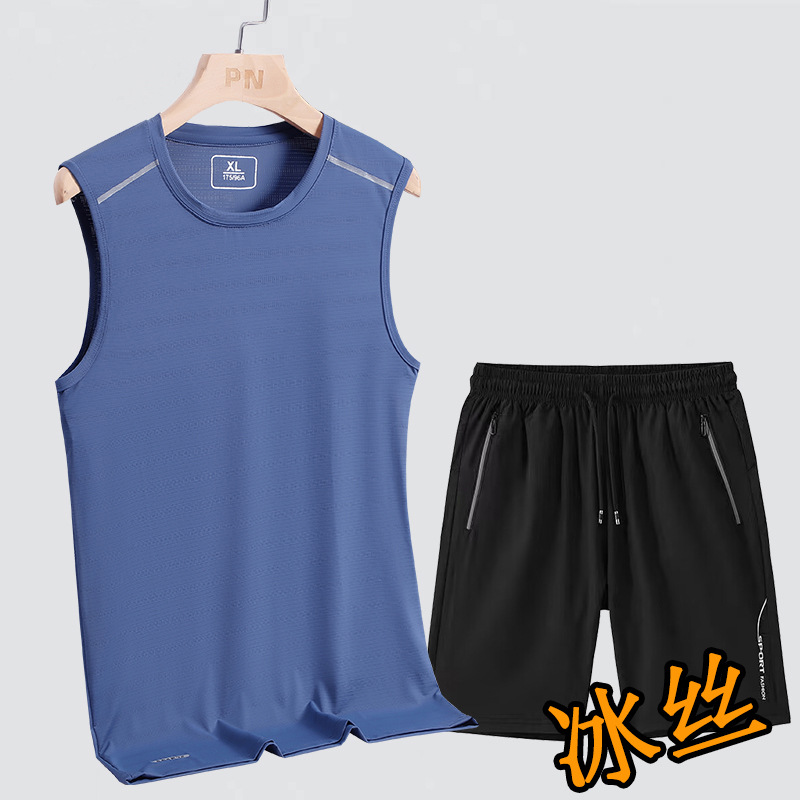 Traje deportivo king size hombre verano camiseta sin mangas cuello redondo chaleco de hielo secado rápido chaleco de hielo hombre image 13