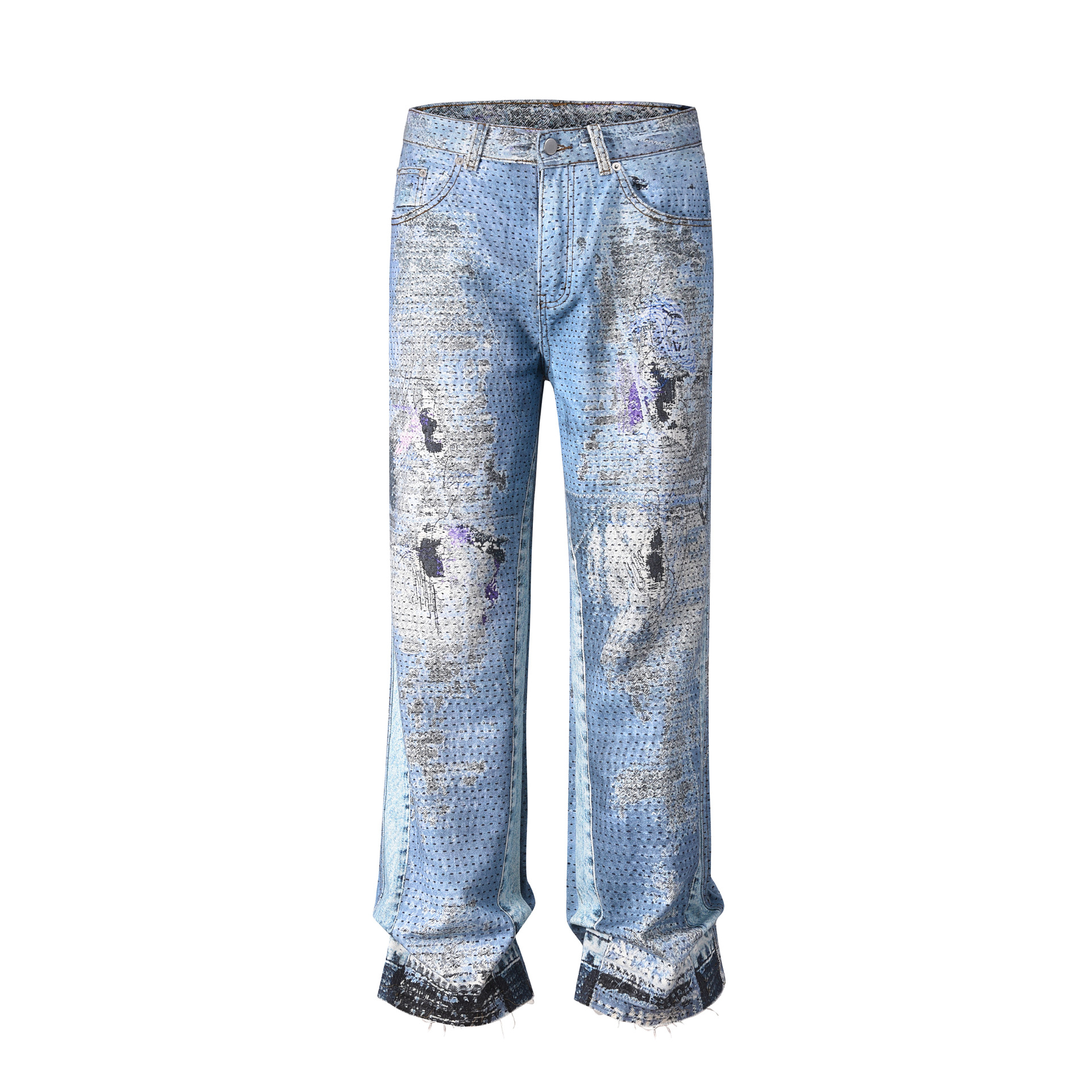 Herrejeans med rett passform og vide ben med diamantmønster_voghion.com