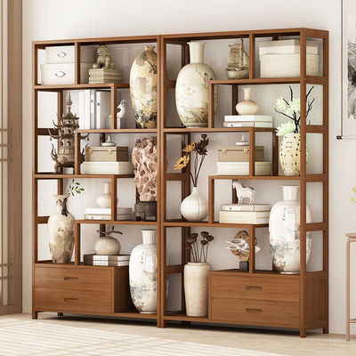 客厅置物架博古架实木新中式酒柜展示柜多宝阁古董摆件柜茶具书架|ru