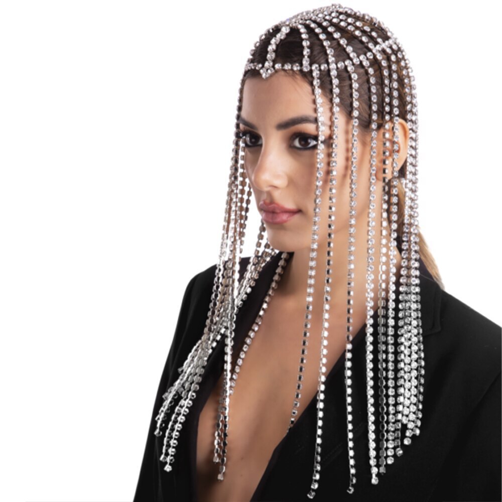 Venta caliente transfronteriza rhinestone Cadena de pelo personalidad europea y americana exagerada borla tocado tendencia de lujo accesorios para el cabello Cadena de pelo