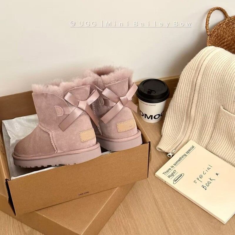 Henan Sangpo Snow Boots for Women, Classic Bailey Sheepskin and Fur Integrated Single/Double Layer Ribbon Bow Cotton Shoes
